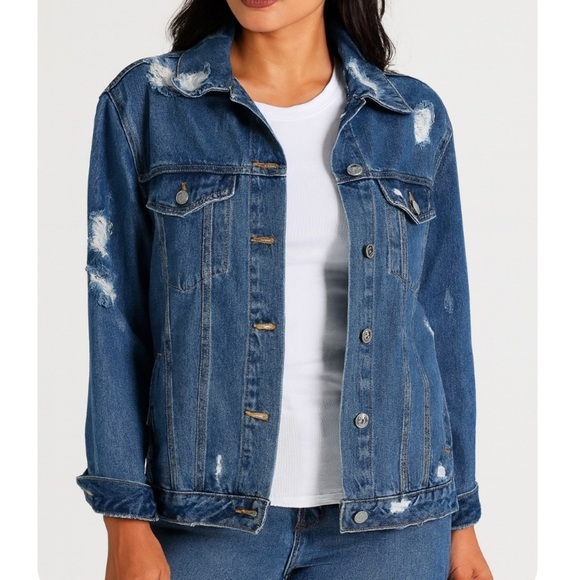 Zara Trafaluc Denim jean Jacket Distressed factory Shredded and destroyed SZ SM - Picture 1 of 9